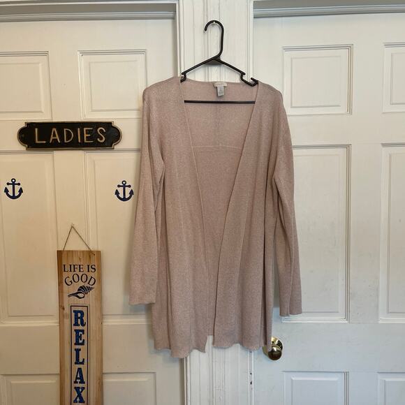 Chicos Beige Metallic Sparkle Open Cardigan size 2 Good condition - Picture 1 of 8